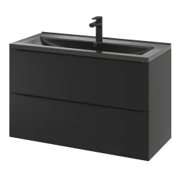 Plan vasque l.100 cm GoodHome Nira en porcelaine vitrifié coloris noir