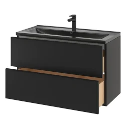 Plan vasque l.100 cm GoodHome Nira en porcelaine vitrifié coloris noir