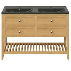 Plan vasque l.100 cm GoodHome Nira en porcelaine vitrifié coloris noir