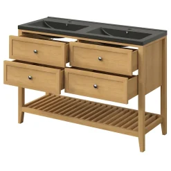 Plan vasque l.100 cm GoodHome Nira en porcelaine vitrifié coloris noir