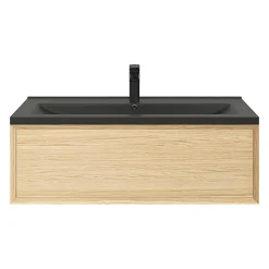 Plan vasque l.100 cm GoodHome Nira en porcelaine vitrifié coloris noir