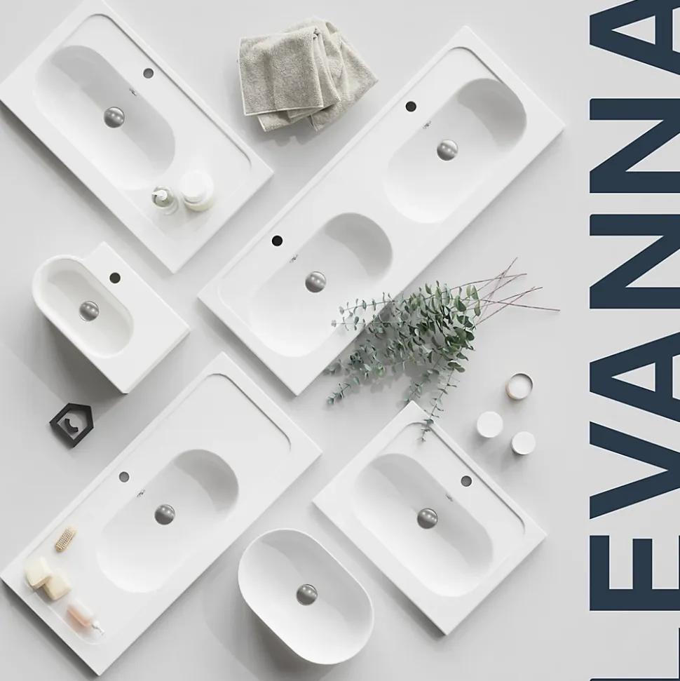 Plan vasque l.100,6 x H.12,3 x P.45,2 cm, en céramique blanche, GoodHome levanna