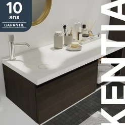 Plan vasque l.100 x P.45 cm en céramique avec plage de dépose à droite, blanc, Kentia