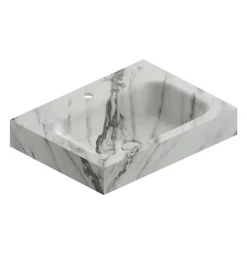 Plan vasque L.60 x P.45,3 x H.10 cm, finition blanc veiné, Stonetec