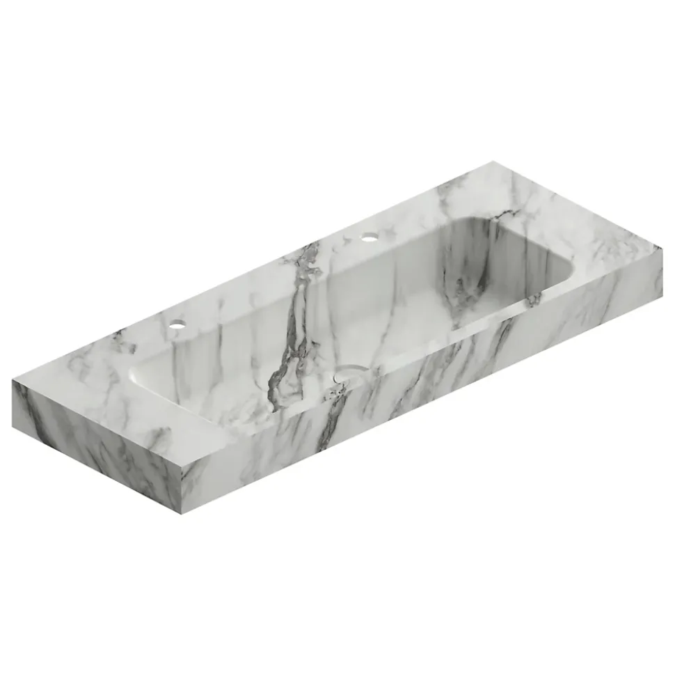 Plan vasque L.120 x P.45,3 x H.10 cm, finition blanc veiné, Stonetec