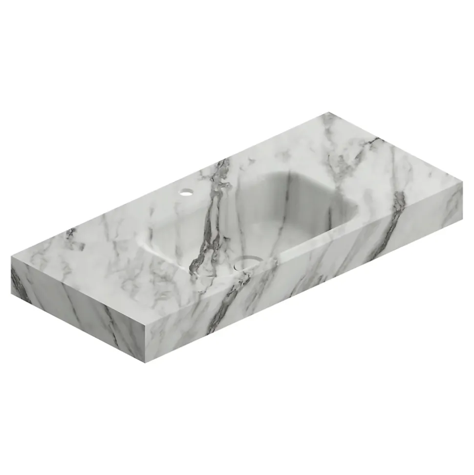 Plan vasque L.100 x P.45,3 x H.10 cm, finition blanc veiné, Stonetec