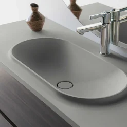 Plan vasque lavabo POALGI résine Wraitom 100x46 cm gris humo série Bül
