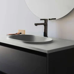 Plan vasque lavabo POALGI résine Wraitom 100x46 cm gris humo série Bül