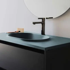Plan vasque lavabo POALGI résine Wraitom 120x46 cm vert liquen série Bül