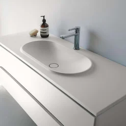 Plan vasque lavabo POALGI résine Wraitom 100x46 cm blanc série Bül