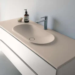 Plan vasque lavabo POALGI résine Wraitom 100x46 cm blanc perle série Bül
