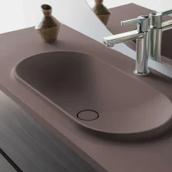 Plan vasque lavabo POALGI résine Wraitom 120x46 cm marron tundra série Bül