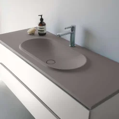 Plan vasque lavabo POALGI résine Wraitom 120x46 cm gris concret série Bül