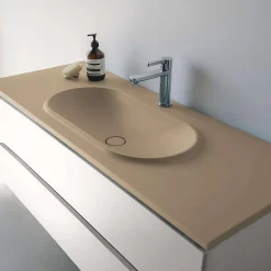 Plan vasque lavabo POALGI résine Wraitom 120x46 cm beige albero série Bül