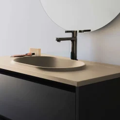 Plan vasque lavabo POALGI résine Wraitom 120x46 cm beige albero série Bül