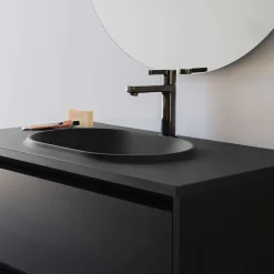 Plan vasque lavabo POALGI résine Wraitom 100x46 cm noir antracita série Bül