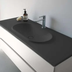 Plan vasque lavabo POALGI résine Wraitom 120x46 cm noir antracita série Bül
