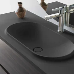 Plan vasque lavabo POALGI résine Wraitom 80x46 cm noir antracita série Bül