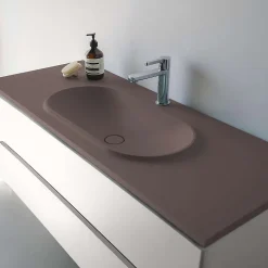 Plan vasque lavabo POALGI résine Wraitom 80x46 cm marron tundra série Bül