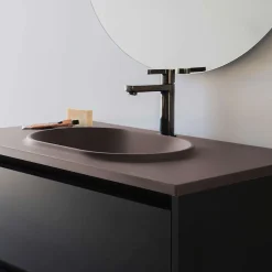 Plan vasque lavabo POALGI résine Wraitom 80x46 cm marron tundra série Bül