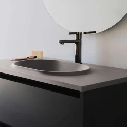 Plan vasque lavabo POALGI résine Wraitom 100x46 cm gris concret série Bül