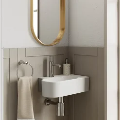 Plan vasque lave-mains en céramique, l.47,5 x H.13,3 x P.29,5 cm, blanc, GoodHome Levanna