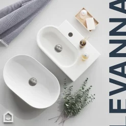 Plan vasque lave-mains en céramique, l.47,5 x H.13,3 x P.29,5 cm, blanc, GoodHome Levanna
