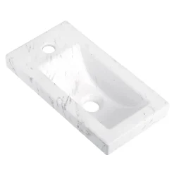 Plan vasque lave-mains en céramique l.44,2 x H.5 x P.23,2 cm, effet marbre blanc, Homesight
