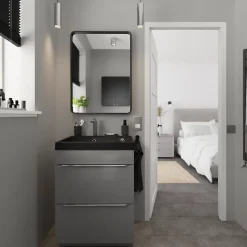 Plan vasque noir en résine l.60 cm GoodHome Mila