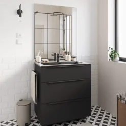 Plan vasque noir mat en résine l.80 cm, Pamili