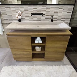 Plan vasque simple beige en travertin Provence - 120 x 45 x 10 cm - C-NEGOCE