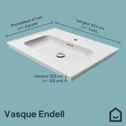 Plan vasque simple blanc en céramique l.60 cm, GoodHome Endell