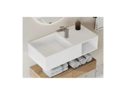 Plan vasque suspendu en solid surface avec niche - Blanc - L80 x l40 x H20 cm - GOYOKO