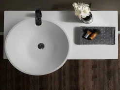 Plan vasque suspendu en solid surface avec porte serviettes - Blanc - L100 x l54 x H20 cm - YUMIKO