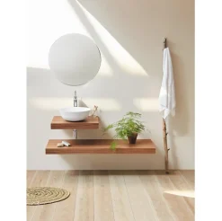 Plan vasque suspendu ZERO pour salle de bain design noyer 52 x 80 cm