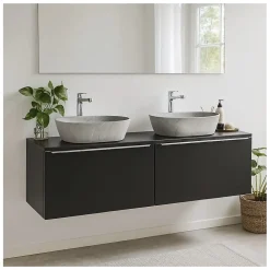 Plan vasque VANTA 160 cm noir Plateau grande longueur pour meuble sous vasque