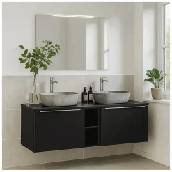 Plan vasque VANTA 180 cm noir Plateau XXL pour meuble sous vasque