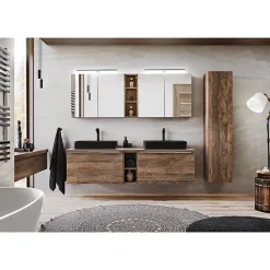Plan vasque VANTA chene foncé 180 cm Large tablette de salle de bain