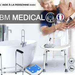 Planche de bain Bm Médical PB-10-B - réglable en largeur avec poignée intégrée, aide à se baigner en toute autonomie