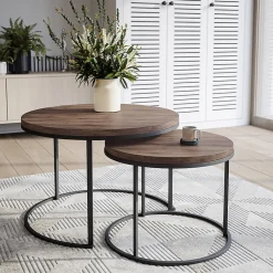 Plateau laminé chêne chocolat rond, diamètre 50 cm, pour bureau, table, table basse