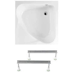 Polysan Carmen 90x90 cm baignoire d'angle gain de place 95 L en acrylique, avec pieds, orientation droite, blanc (29611-SET)