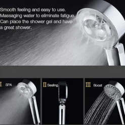 Pomme de douche double face Douche Head économie d'eau ronde ABS Chrome Booster Douche haute pression Handheld douche à main