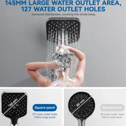 Pommeau de douche avec 3 modes de jet Pomme de douche + 1.5m flexible Auralum Max Kit de douche