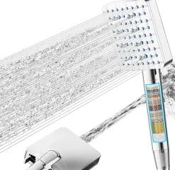 Pommeau de douche chromé 6+1 jets avec filtre 20 étapes