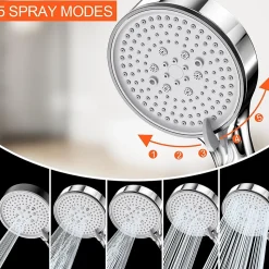 Pommeau de Douche, Douchette avec Filtre, Pommeau de Anti Calcaire Douche Haute Pression, Pommeau Douche avec 5 Modes, Argent