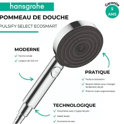 Pommeau de douche HANSGROHE Pulsify Select EcoSmart 105 3 jets relaxation + Flexible 160 cm Isiflex Bronze brossé