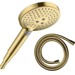 Pommeau de douche HANSGROHE Raindance Select S EcoSmart 120 3 jets + flexible 1,60 m HANSGROHE Isiflex aspect doré poli