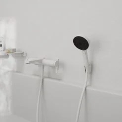 Pommeau de douche HANSGROHE Pulsify Select EcoSmart 105 3 jets Relaxation + flexible de douche Designflex 160 cm blanc mat