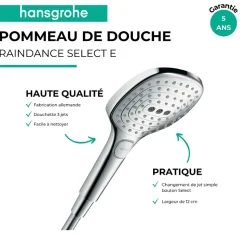 Pommeau de douche HANSGROHE Raindance Select E EcoSmart 120 3 jets chromé