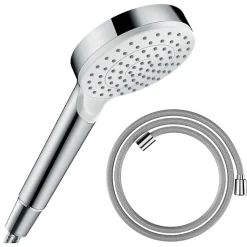 Pommeau de douche HANSGROHE Crometta EcoSmart blanc/chromé + flexible de douche HANSGROHE Designflex 160 cm chromé
